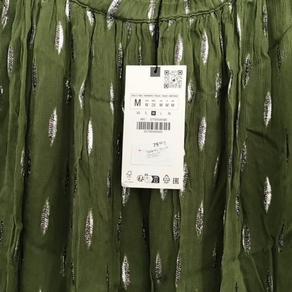 NWT Zara Matallic Thread Green Silver skirt size M - Picture 4 of 5